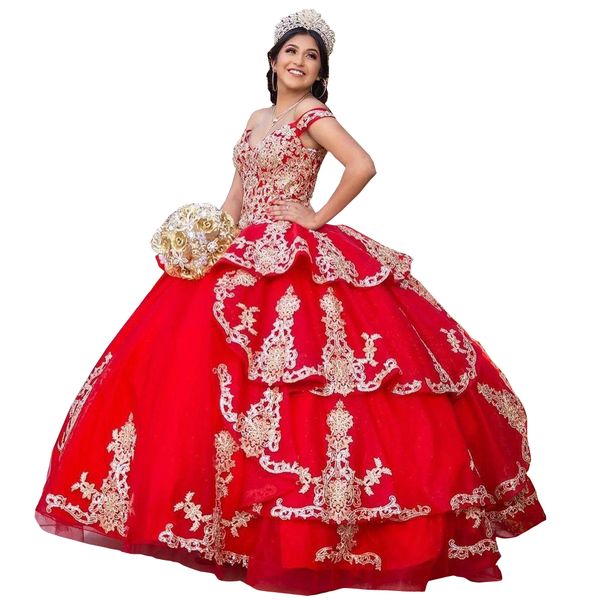 2022 gorgeous plus size quinceanera dresses prom off the shoulder gold lace applique ruffle layers tulle ball gown sweet 16 dress, Blue;red
2022 gorgeous plus size quinceanera dresses prom off the shoulder gold lace applique ruffle layers tulle ball gown sweet 16 dress, Blue;red