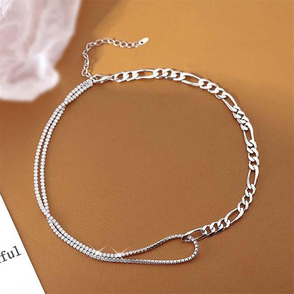 chains fashion creative figaro chain inlaid zircon stitching necklace cold wind hip-hop trend asymmetric design women's clavicle, Silver
chains fashion creative figaro chain inlaid zircon stitching necklace cold wind hip-hop trend asymmetric design women's clavicle, Silver