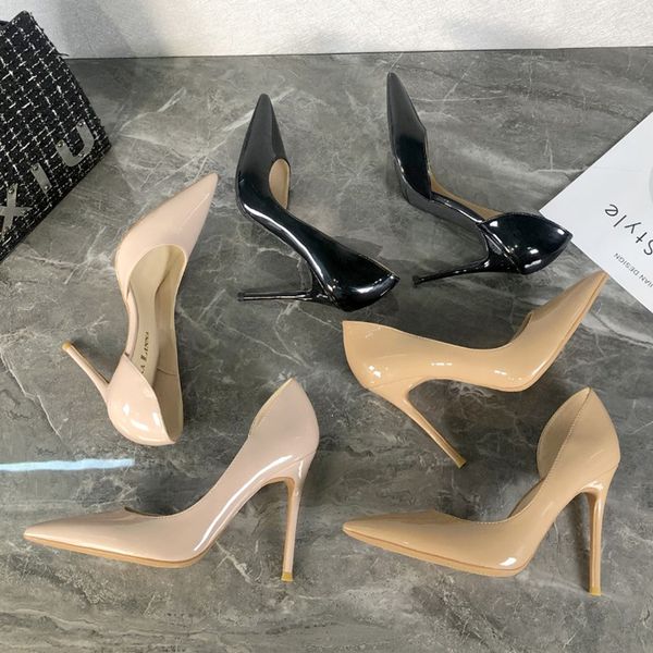 sandals spring 2021 new all-match side air apricot pointed nude high heels women shallow mouth stiletto patent leather single shoes, Black 
sandals spring 2021 new all-match side air apricot pointed nude high heels women shallow mouth stiletto patent leather single shoes, Black