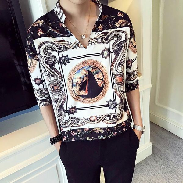 men's casual shirts luxury retro print pullover shirt men short sleeve loose streetwear social night club party blouse homme camisa, White;black
men's casual shirts luxury retro print pullover shirt men short sleeve loose streetwear social night club party blouse homme camisa, White;black