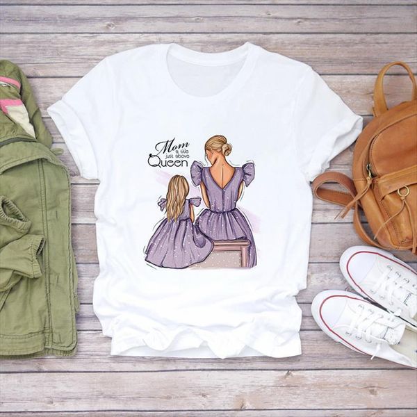 short sleeve harajuku printed women mother daughter graphic wild o neck, White
short sleeve harajuku printed women mother daughter graphic wild o neck, White