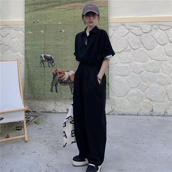 women's pants & capris summer 2021 korean version of work clothes jumpsuit short sleeve loose black straight casual trend, Black;white
women's pants & capris summer 2021 korean version of work clothes jumpsuit short sleeve loose black straight casual trend, Black;white