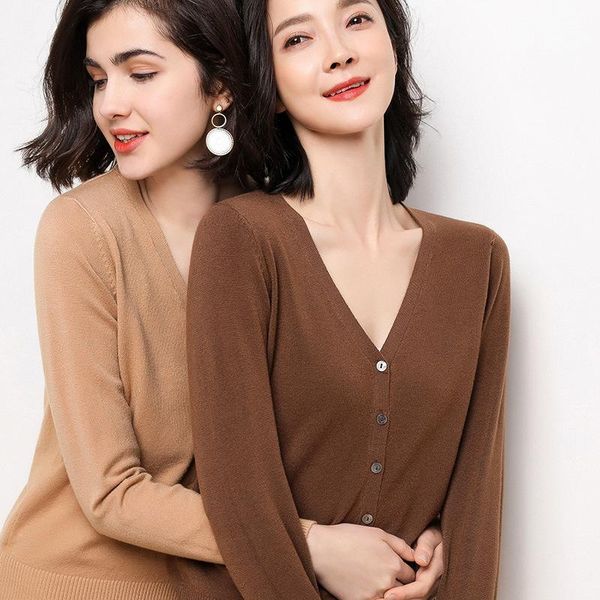 women's jackets 2021 spring knit sweater v-neck cardigan solid color long-sleeved short slim small coat women, Black;brown
women's jackets 2021 spring knit sweater v-neck cardigan solid color long-sleeved short slim small coat women, Black;brown