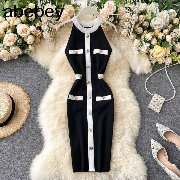 retro dress women fashion halter buckle slimming vestidos knitted summer stretch waist bodycon dresses 210715, Black;gray
retro dress women fashion halter buckle slimming vestidos knitted summer stretch waist bodycon dresses 210715, Black;gray