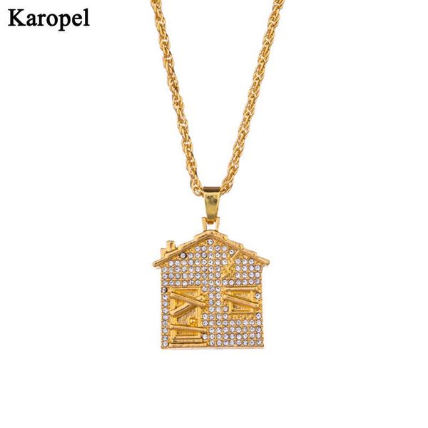 pendant necklaces karopel hip hop bando trap house necklace men's micro-inlaid zircon with rope chain jewelry, Silver
pendant necklaces karopel hip hop bando trap house necklace men's micro-inlaid zircon with rope chain jewelry, Silver
