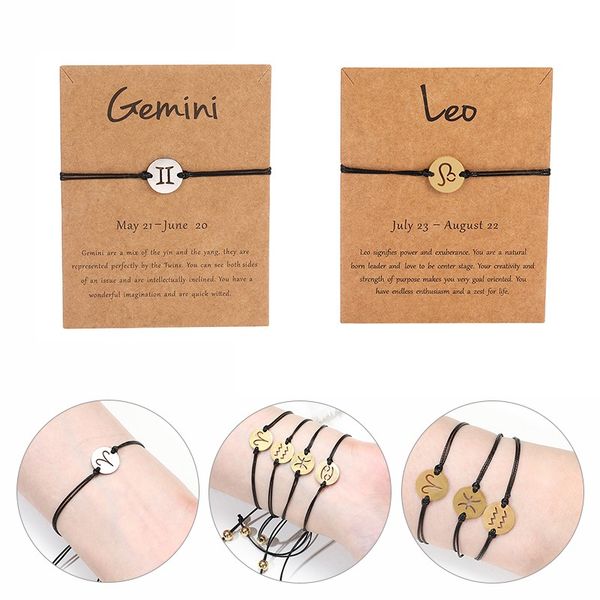 12 constellations zodiac signs charm bracelets for women men birthday gift black rope wax cord stainless steel bracelets, Golden;silver
12 constellations zodiac signs charm bracelets for women men birthday gift black rope wax cord stainless steel bracelets, Golden;silver