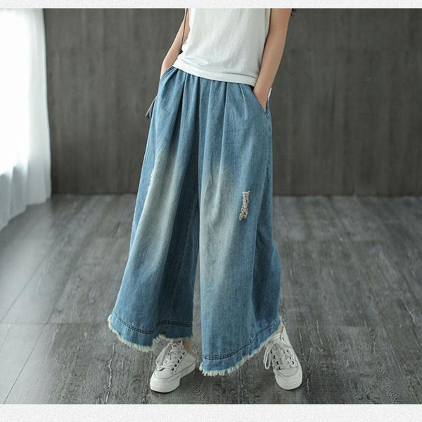 women's jeans nini wonderland 2021 cotton denim hole wide leg pants spring summer casual elastic waist loose trousers edge, Blue
women's jeans nini wonderland 2021 cotton denim hole wide leg pants spring summer casual elastic waist loose trousers edge, Blue