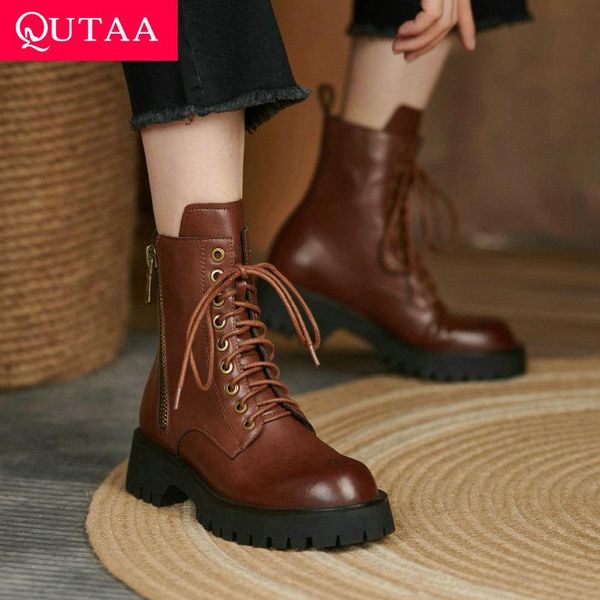 boots qutaa 2022 winter square med heel ankle round toe lace up fashion women shoes cow leather zipper short size 34-40, Black
boots qutaa 2022 winter square med heel ankle round toe lace up fashion women shoes cow leather zipper short size 34-40, Black
