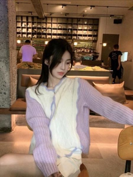 women's knits & tees sannian purple sweater jacket women clothes 2021 autumn color matching sweet knitted cardigan outer wear ladies, White
women's knits & tees sannian purple sweater jacket women clothes 2021 autumn color matching sweet knitted cardigan outer wear ladies, White
