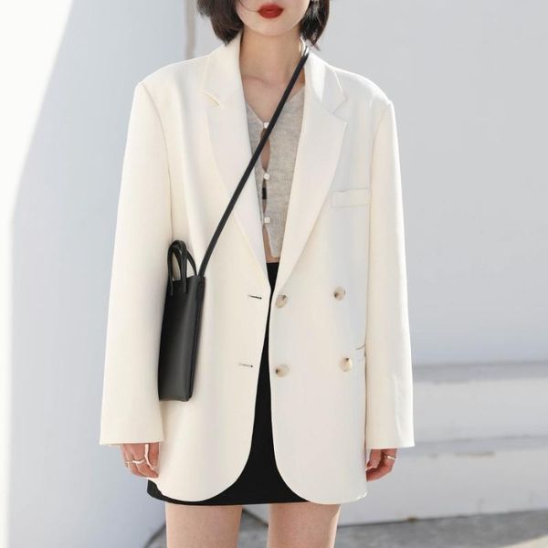 women's suits & blazers 2021 autumn white office lady high street double breasted black jacket and coats women korean fashion clothes p, White;black
women's suits & blazers 2021 autumn white office lady high street double breasted black jacket and coats women korean fashion clothes p, White;black