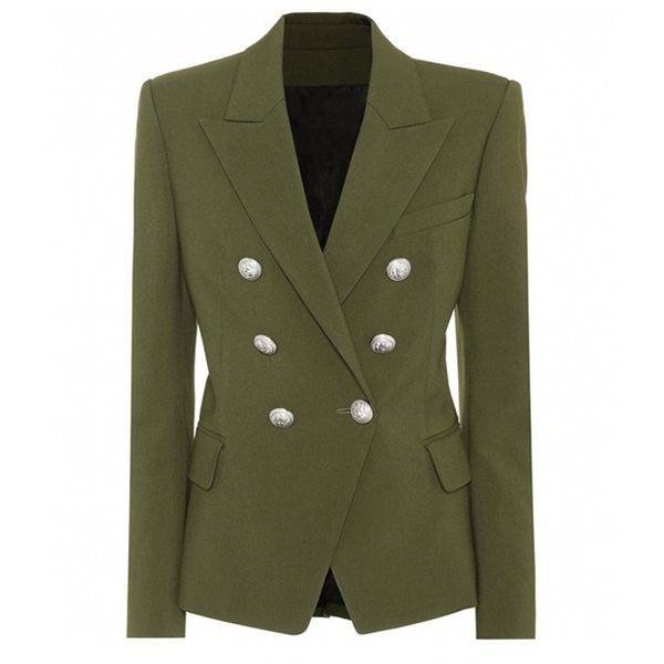 high street stylish designer blazer women's classic lion silver buttons double breasted jacket olive green 211122, White;black
high street stylish designer blazer women's classic lion silver buttons double breasted jacket olive green 211122, White;black
