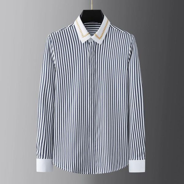 men's casual shirts embroidered striped shirt long sleeve slim social business formal dress host party tuxedo, White;black
men's casual shirts embroidered striped shirt long sleeve slim social business formal dress host party tuxedo, White;black
