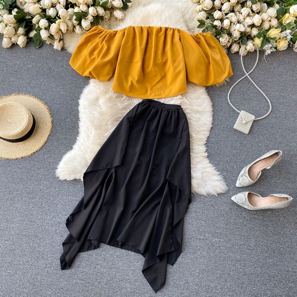 2021 Spring Fresh Arrivals Short Sleeve Solid Breath Slash Collar Irregular Upper Waist Two Joint Pieces Otez, Black;gray
2021 Spring Fresh Arrivals Short Sleeve Solid Breath Slash Collar Irregular Upper Waist Two Joint Pieces Otez, Black;gray
