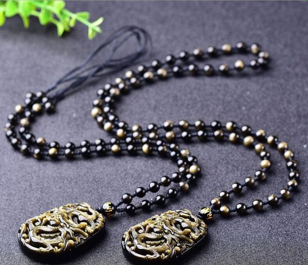 natural obsidian dragon strands pendant men's necklace gold lucky amulet necklaces, Black
natural obsidian dragon strands pendant men's necklace gold lucky amulet necklaces, Black