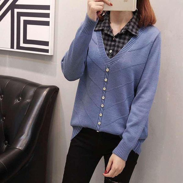 women's sweaters 2021 autumn spring basic korean style patchwork knitted jumpers turn down collar with buttons female pullovers, White;black
women's sweaters 2021 autumn spring basic korean style patchwork knitted jumpers turn down collar with buttons female pullovers, White;black