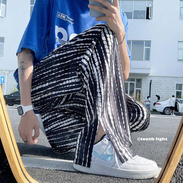 men's pants striped ice silk korean casual fashion loose mopping streetwear straight wide-leg men, Black
men's pants striped ice silk korean casual fashion loose mopping streetwear straight wide-leg men, Black