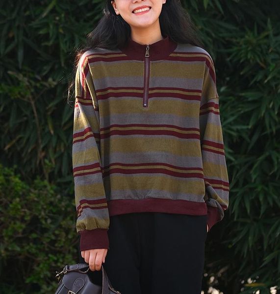 women's hoodies & sweatshirts spring retro women casual 2021 stand zipper striped loose all-match, Black
women's hoodies & sweatshirts spring retro women casual 2021 stand zipper striped loose all-match, Black