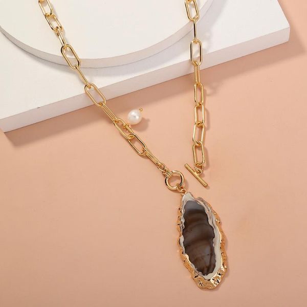 chains european and american checked chain ot button brown imitation natural stone special-shaped pendant necklace, Silver
chains european and american checked chain ot button brown imitation natural stone special-shaped pendant necklace, Silver