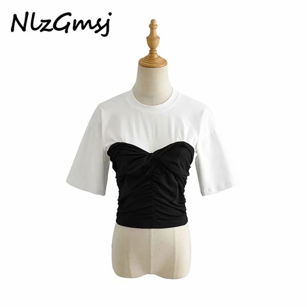 t shirt patchwork ruched for women o neck short sleeve hit color -shirt female fashion clothing 06 210628, White
t shirt patchwork ruched for women o neck short sleeve hit color -shirt female fashion clothing 06 210628, White