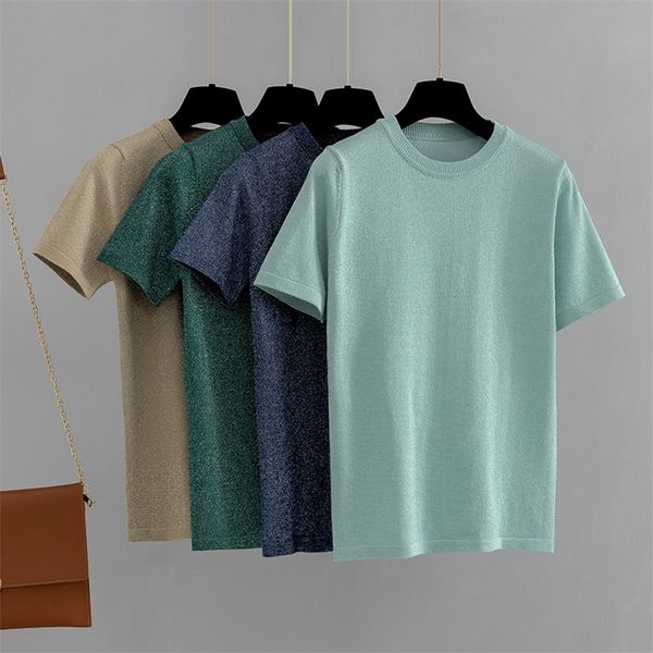 gigogou lurex glitter women summer t shirt knitted casual short sleeves o-neck slim kintwear basic female t-shirt 210304, White
gigogou lurex glitter women summer t shirt knitted casual short sleeves o-neck slim kintwear basic female t-shirt 210304, White