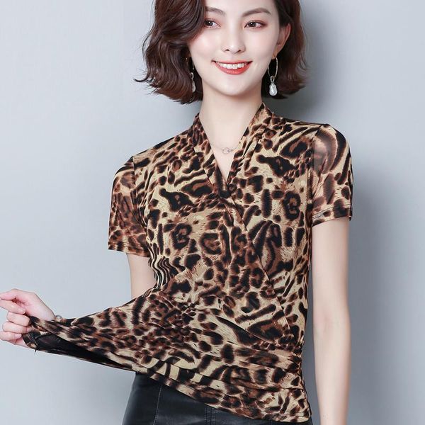 women's blouses & shirts 2021 summer leopard short sleeve slim fit v-neck women fashion temperament print, White
women's blouses & shirts 2021 summer leopard short sleeve slim fit v-neck women fashion temperament print, White