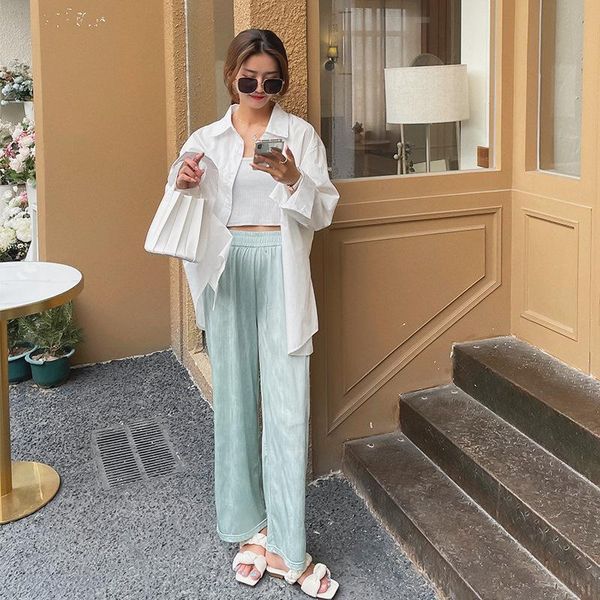 women's pants & capris 2021 fashion korean style wide leg solid women summer thin glossy pant elastic waist basic chic straight trouser, Black;white
women's pants & capris 2021 fashion korean style wide leg solid women summer thin glossy pant elastic waist basic chic straight trouser, Black;white