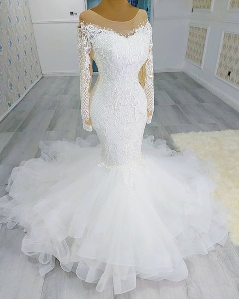 2021 plus size arabic aso ebi mermaid lace wedding dresses sheer neck bridal dresses vintage long sleeves wedding gowns zj755, White
2021 plus size arabic aso ebi mermaid lace wedding dresses sheer neck bridal dresses vintage long sleeves wedding gowns zj755, White