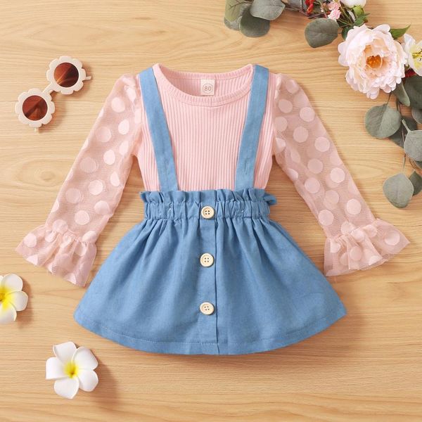 clothing sets toddler baby girls lace dot printed flare sleeve +denim suspender skirts outfits children's from 2 to 7 years, White
clothing sets toddler baby girls lace dot printed flare sleeve +denim suspender skirts outfits children's from 2 to 7 years, White