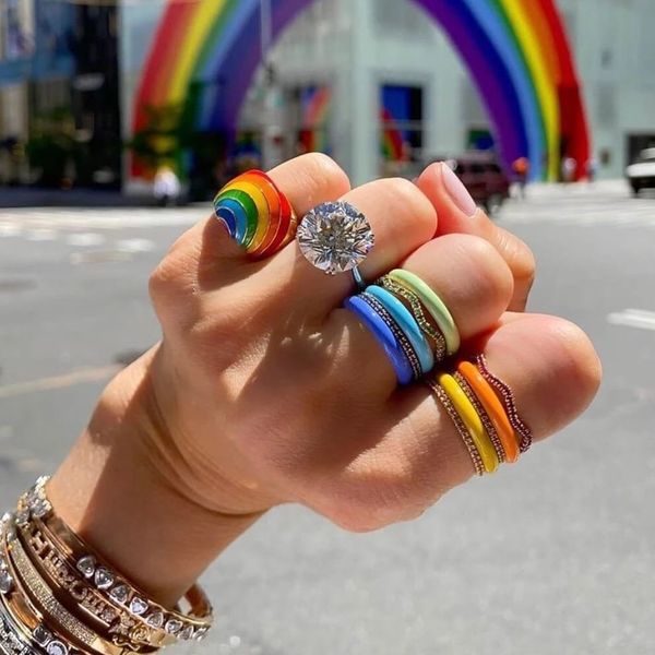 2021 summer fashion finger jewelry gold rainbow color enamel wide big women rings, Silver
2021 summer fashion finger jewelry gold rainbow color enamel wide big women rings, Silver