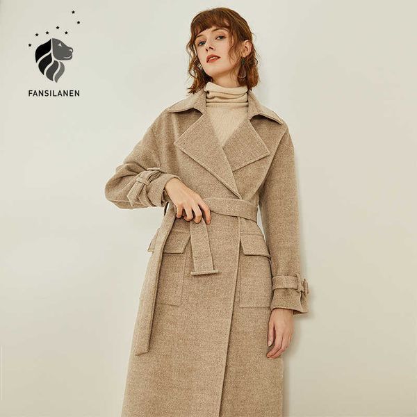 fansilanen wool blend long women's coat autumn winter vintage belt wool jacket elegant pocket female woolen over 210607, Black
fansilanen wool blend long women's coat autumn winter vintage belt wool jacket elegant pocket female woolen over 210607, Black