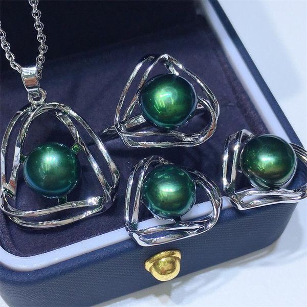 earrings & necklace habitoo natural 7-8mm black green round freshwater pearl double triangle pendant adjustable ring jewelry set, Silver
earrings & necklace habitoo natural 7-8mm black green round freshwater pearl double triangle pendant adjustable ring jewelry set, Silver