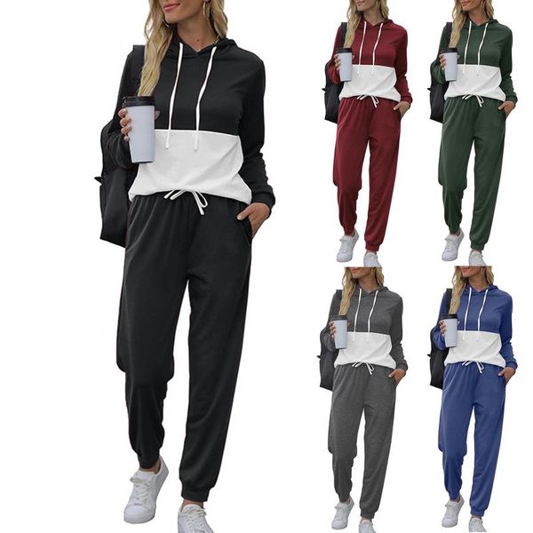 women's two piece pants plus size pant sets loose color patchwork hoodie suit wo-piece hooded pullover elastic high waist trousers t6, White
women's two piece pants plus size pant sets loose color patchwork hoodie suit wo-piece hooded pullover elastic high waist trousers t6, White