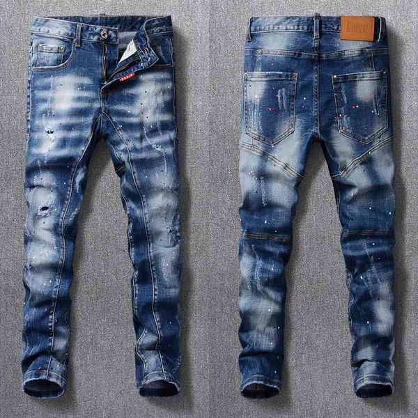men's jeans streetwear fashion retro blue elastic slim fit ripped spliced painted designer hip hop denim biker pants 9yly
men's jeans streetwear fashion retro blue elastic slim fit ripped spliced painted designer hip hop denim biker pants 9yly