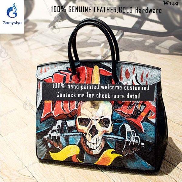 fashion rock punk skull weightlifting women genuine togo leather bag 100% art oil hand-painting bags handbags women famous brand, Black;red
fashion rock punk skull weightlifting women genuine togo leather bag 100% art oil hand-painting bags handbags women famous brand, Black;red
