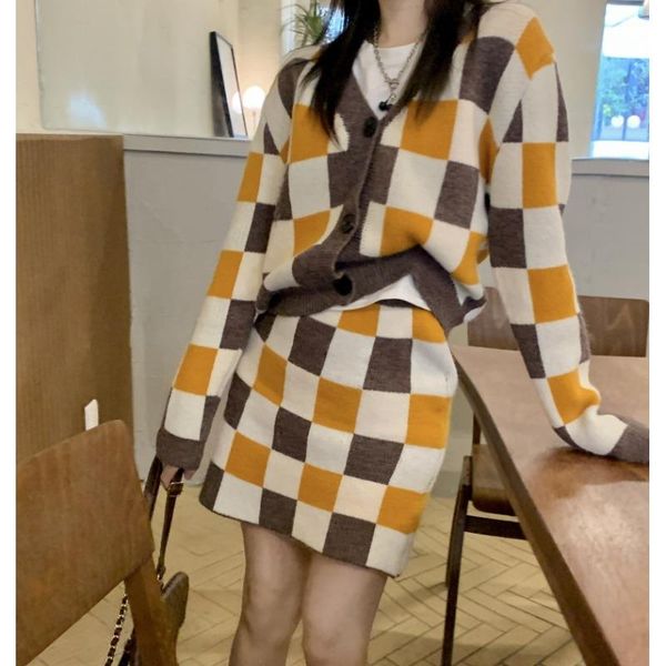 women's knits & tees retro checkerboard lattice knit sweater suit women autumn preppy style v-neck loose short cardigan + fashion hip s, White
women's knits & tees retro checkerboard lattice knit sweater suit women autumn preppy style v-neck loose short cardigan + fashion hip s, White