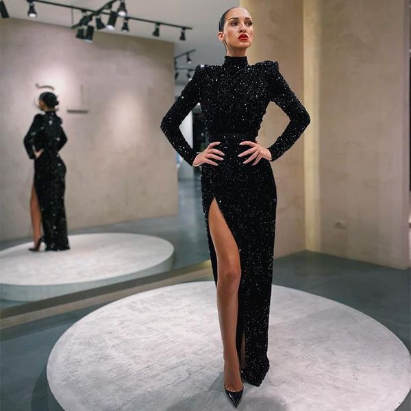 party dresses 2021 black sequin high neck long sleeve slit maxi gown evening dress, White;black
party dresses 2021 black sequin high neck long sleeve slit maxi gown evening dress, White;black