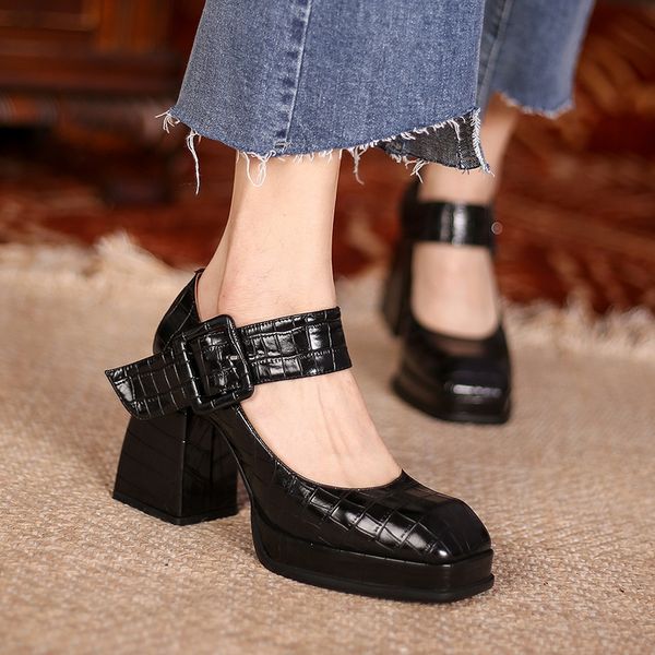 Retro Concise Mary Janes Women Pumps Genuine Leather Platforms Thick Heels Shoes Woman 2021 Spring Casual Buckle Pumps New Shoes, Black
Retro Concise Mary Janes Women Pumps Genuine Leather Platforms Thick Heels Shoes Woman 2021 Spring Casual Buckle Pumps New Shoes, Black