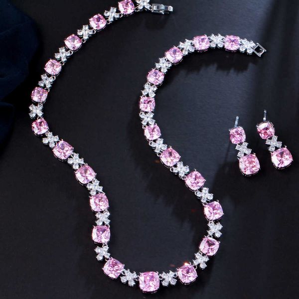 cwwzircons super sparkling square cut pink cubic zirconia crystal women wedding necklace party bridal costume jewelry sets t574 h1022, Silver
cwwzircons super sparkling square cut pink cubic zirconia crystal women wedding necklace party bridal costume jewelry sets t574 h1022, Silver