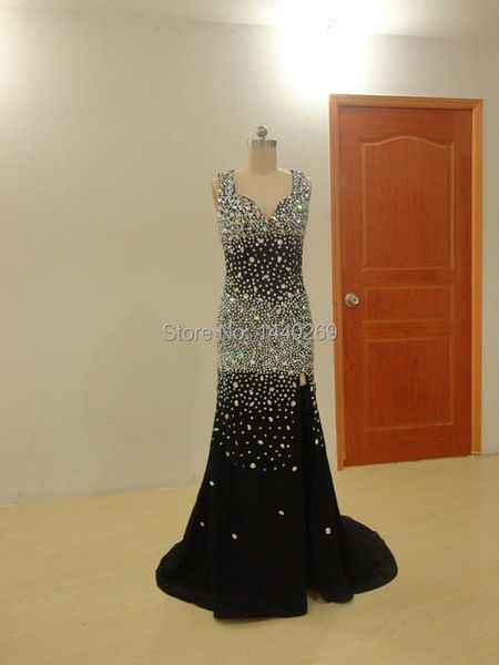 party dresses v-neck mermaid prom gown luxury beads long evening dress, White;black
party dresses v-neck mermaid prom gown luxury beads long evening dress, White;black