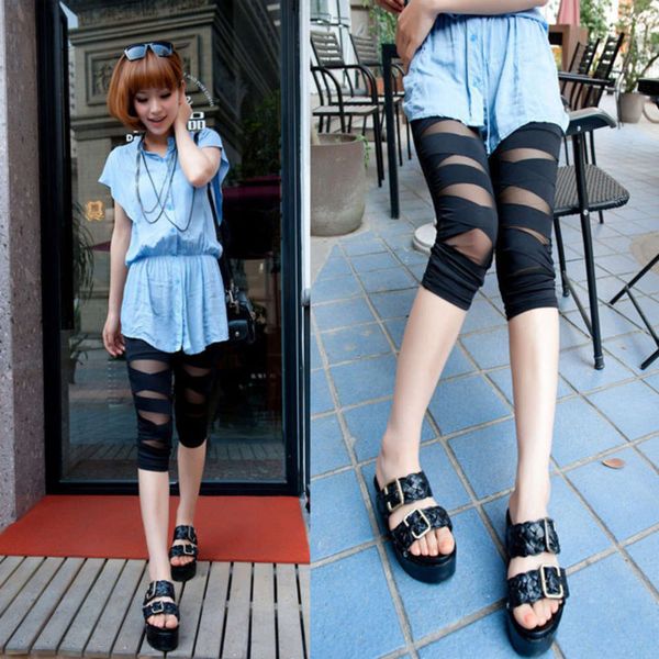 summer korean creative new men's seven point mh milk silk binding and splicing fashion leggings, Black 
summer korean creative new men's seven point mh milk silk binding and splicing fashion leggings, Black
