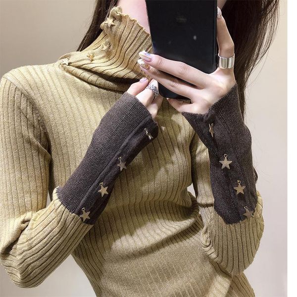 2021 jumper promotion new women's sweater five-pointed star button bright knit bottoming shirt high collar women turtleneck, White;black
2021 jumper promotion new women's sweater five-pointed star button bright knit bottoming shirt high collar women turtleneck, White;black