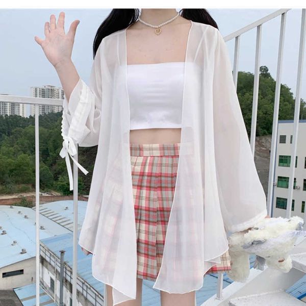 women's blouses & shirts japan soft girls clothes summer kimono 2021 fashion chiffon blouse women mori vintage cardigan beach, White
women's blouses & shirts japan soft girls clothes summer kimono 2021 fashion chiffon blouse women mori vintage cardigan beach, White