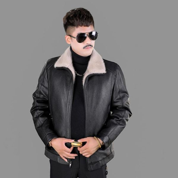 men's leather & faux 2021 authentic headcoat deerskin with mink collar winter short genuine jacket warm down coat, Black
men's leather & faux 2021 authentic headcoat deerskin with mink collar winter short genuine jacket warm down coat, Black
