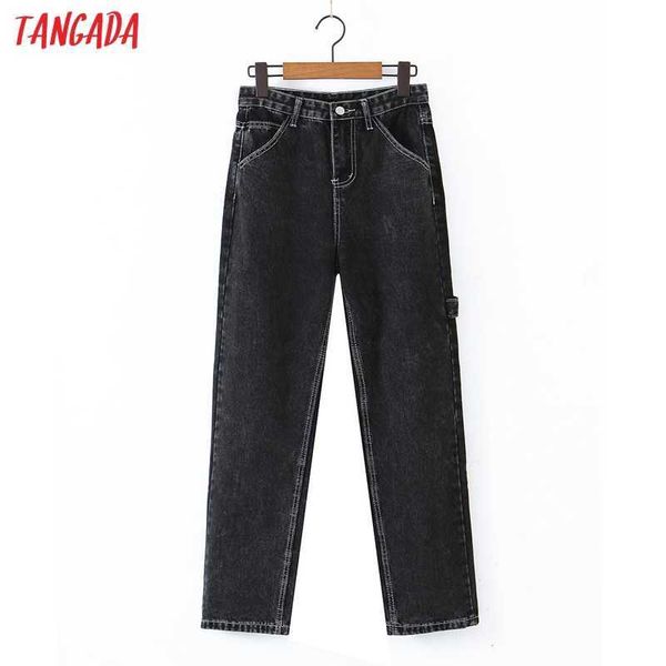 tangada fashion women black loose jeans pants long trousers pockets buttons female denim pants 1j15 210609, Blue
tangada fashion women black loose jeans pants long trousers pockets buttons female denim pants 1j15 210609, Blue