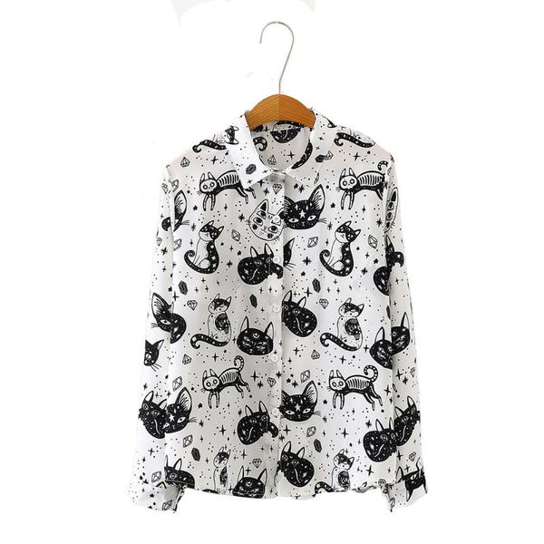 women's blouses & shirts 2021 lady loose niche design satin kitten print shirt blouse, White
women's blouses & shirts 2021 lady loose niche design satin kitten print shirt blouse, White