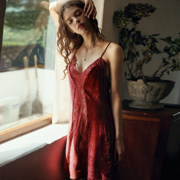 autumn velvet pajamas red women sleepwear lace hollow temptation sling nightdress lingerie camis open back mini dress pijamas, Black;red
autumn velvet pajamas red women sleepwear lace hollow temptation sling nightdress lingerie camis open back mini dress pijamas, Black;red