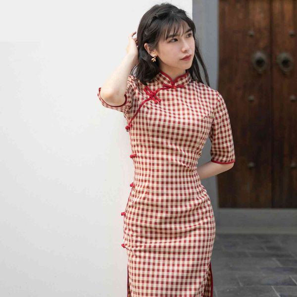 luxury cheongsam girls modified summer republic style cotton linen plaid cheongsam drs, Blue;red
luxury cheongsam girls modified summer republic style cotton linen plaid cheongsam drs, Blue;red