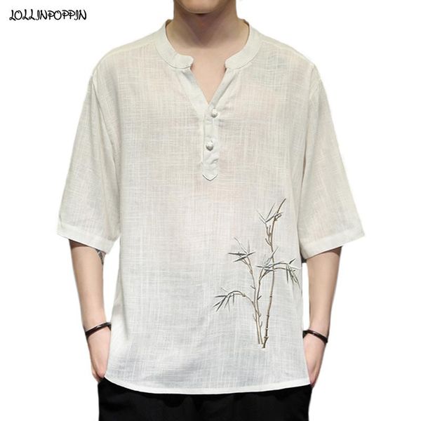 men's t-shirts chinese style bamboo embroidery men half sleeve t-shirt cotton & linen v-neck 2021 casual summer, White;black
men's t-shirts chinese style bamboo embroidery men half sleeve t-shirt cotton & linen v-neck 2021 casual summer, White;black