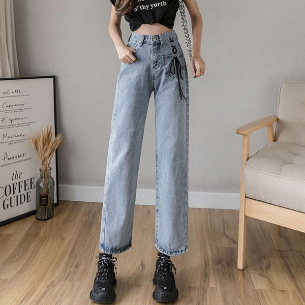 hip hop 2020 spring and autumn jeans new loose high women's waist slim straight elegant bandage small wide leg pants k, Blue
hip hop 2020 spring and autumn jeans new loose high women's waist slim straight elegant bandage small wide leg pants k, Blue