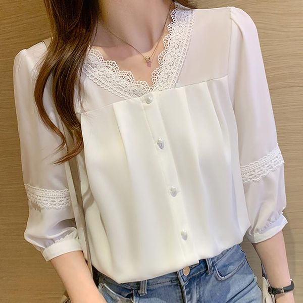 women's blouses & shirts summer women white blouse short sleeve v-neck lace chiffon shirt blusas mujer de moda 2021 e970
women's blouses & shirts summer women white blouse short sleeve v-neck lace chiffon shirt blusas mujer de moda 2021 e970
